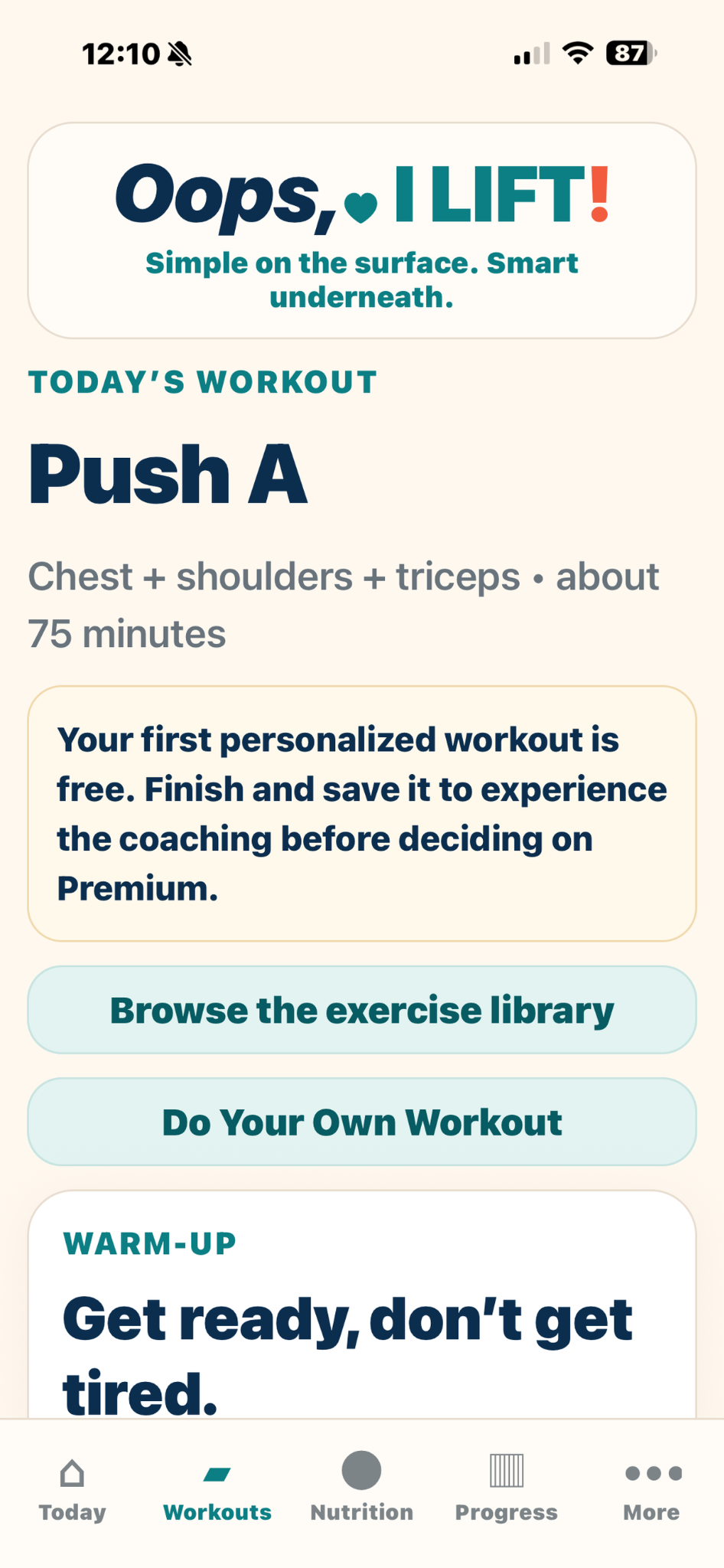 I Lift app screen