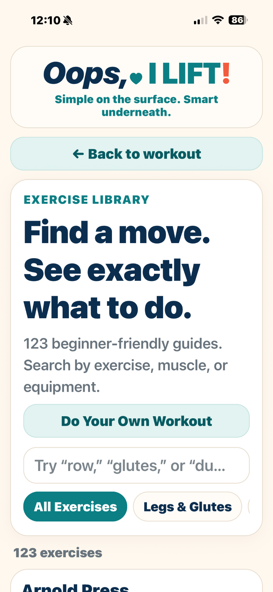 I Lift app screen
