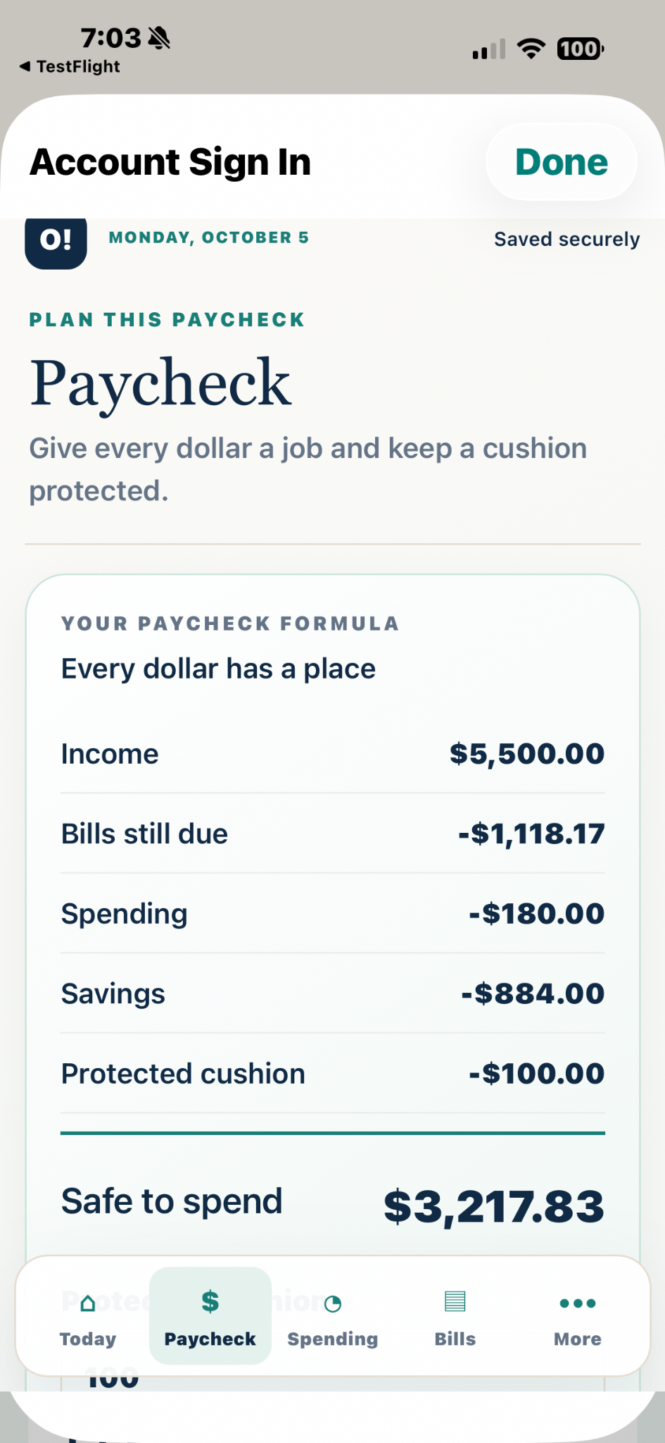 Oops, Organized Paycheck screen
