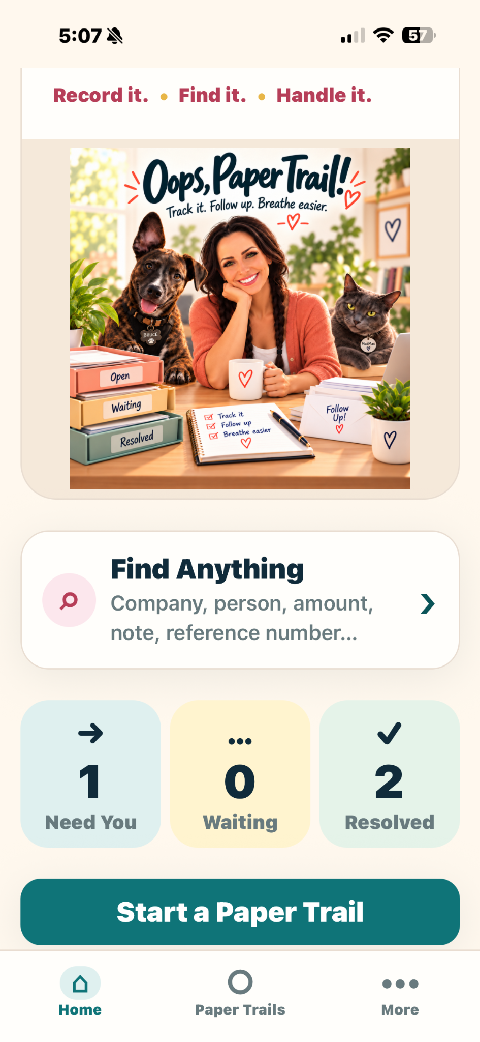 Paper Trail home screen
